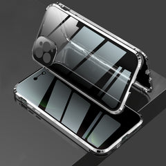 Stoßfestes, magnetisches Metallrahmen-Gehäuse mit vier Ecken und Anti-Peeping-Funktion, doppelseitiges gehärtetes Glasgehäuse, für iPhone 11 Pro, für iPhone 11, für iPhone 11 Pro Max, für iPhone 12 Mini, für iPhone 12