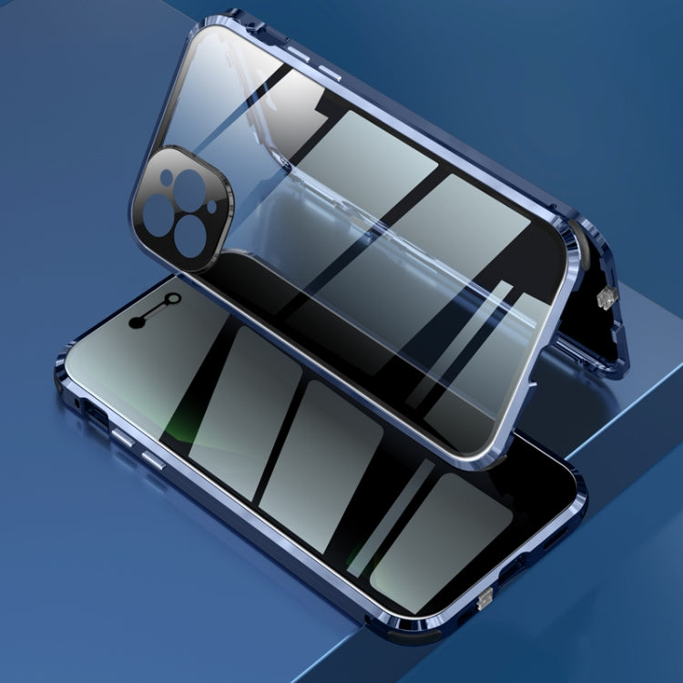 Stoßfestes, magnetisches Metallrahmen-Gehäuse mit vier Ecken und Anti-Peeping-Funktion, doppelseitiges gehärtetes Glasgehäuse, für iPhone 11 Pro, für iPhone 11, für iPhone 11 Pro Max, für iPhone 12 Mini, für iPhone 12