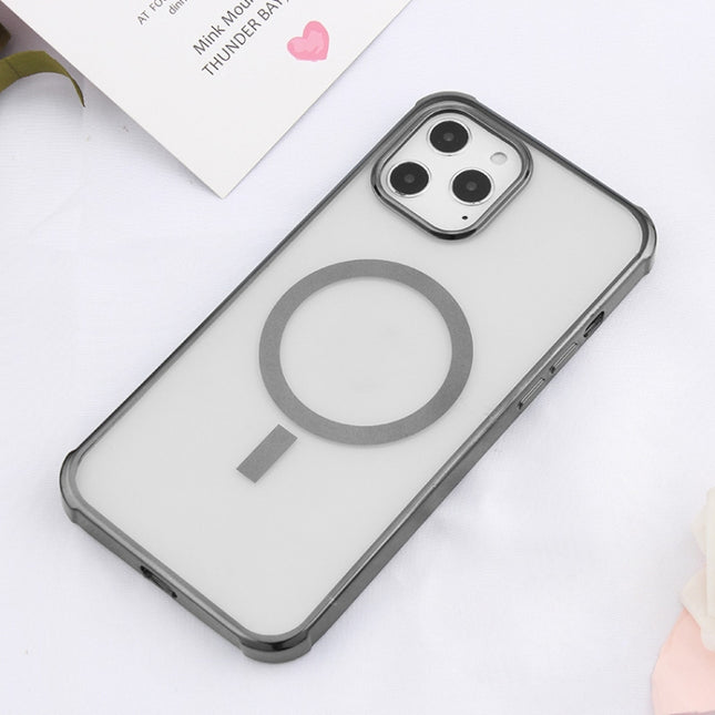Straight Side Laser Plating Full Coverage Clear TPU Shockproof Magsafe Case, For iPhone 12 Pro Max