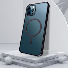 Straight Side Laser Plating Full Coverage Clear TPU Shockproof Magsafe Case, For iPhone 12 Pro Max