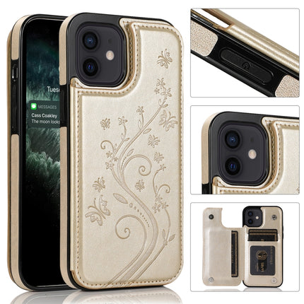 Butterflies Flowers Double Buckle PU + TPU Protective Case with Holder & Card Slots & Photo Frame, For iPhone 12 mini, For iPhone 12 / 12 Pro