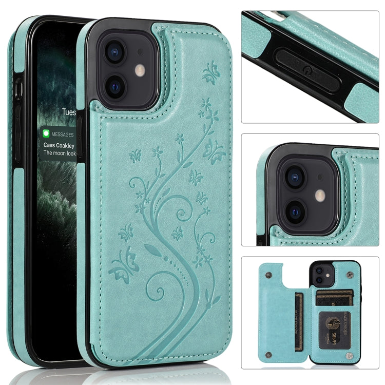 Butterflies Flowers Double Buckle PU + TPU Protective Case with Holder & Card Slots & Photo Frame, For iPhone 12 mini, For iPhone 12 / 12 Pro