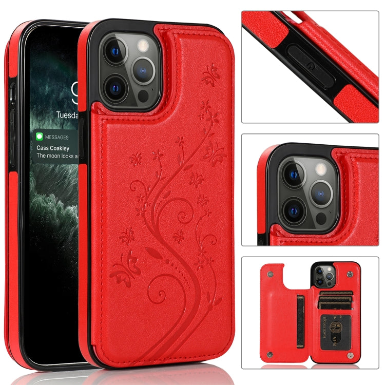 Butterflies Flowers Double Buckle PU + TPU Protective Case with Holder & Card Slots & Photo Frame, For iPhone 12 mini, For iPhone 12 / 12 Pro