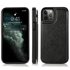 Butterflies Flowers Double Buckle PU + TPU Protective Case with Holder & Card Slots & Photo Frame, For iPhone 12 Pro Max
