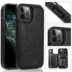 Butterflies Flowers Double Buckle PU + TPU Protective Case with Holder & Card Slots & Photo Frame, For iPhone 12 Pro Max