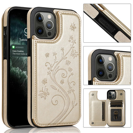Butterflies Flowers Double Buckle PU + TPU Protective Case with Holder & Card Slots & Photo Frame, For iPhone 12 Pro Max