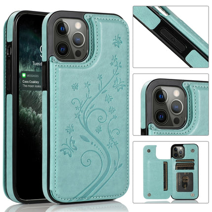 Butterflies Flowers Double Buckle PU + TPU Protective Case with Holder & Card Slots & Photo Frame, For iPhone 12 Pro Max