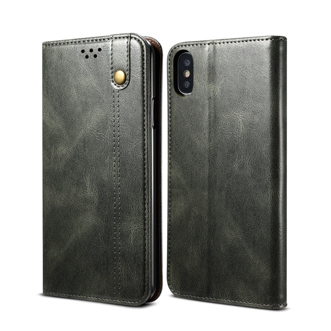 Funda de cuero con tapa horizontal con textura Crazy Horse, ranuras para tarjetas y billetera, para iPhone XS Max