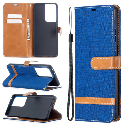 Color Matching Denim Texture Horizontal Flip Leather Case with Holder & Card Slots & Wallet & Lanyard, For Samsung Galaxy S21 Ultra 5G