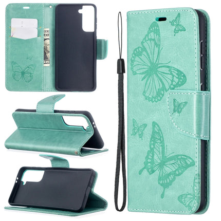 Embossing Two Butterflies Pattern Horizontal Flip PU Leather Case with Holder & Card Slot & Wallet & Lanyard, For Samsung Galaxy S21 5G, For Samsung Galaxy S21+ 5G, For Samsung Galaxy S21 Ultra 5G