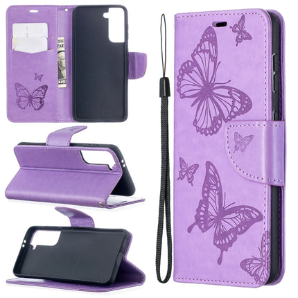 Embossing Two Butterflies Pattern Horizontal Flip PU Leather Case with Holder & Card Slot & Wallet & Lanyard, For Samsung Galaxy S21 5G, For Samsung Galaxy S21+ 5G, For Samsung Galaxy S21 Ultra 5G