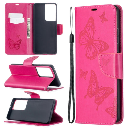 Embossing Two Butterflies Pattern Horizontal Flip PU Leather Case with Holder & Card Slot & Wallet & Lanyard, For Samsung Galaxy S21 5G, For Samsung Galaxy S21+ 5G, For Samsung Galaxy S21 Ultra 5G
