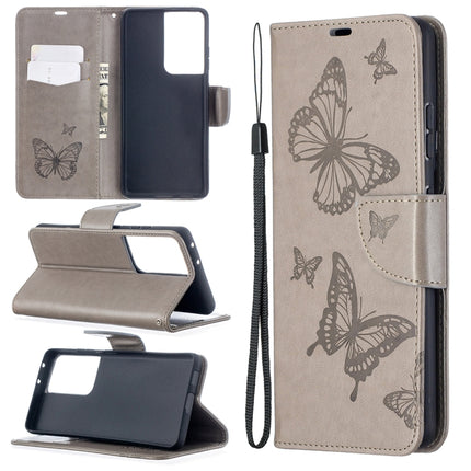 Embossing Two Butterflies Pattern Horizontal Flip PU Leather Case with Holder & Card Slot & Wallet & Lanyard, For Samsung Galaxy S21 5G, For Samsung Galaxy S21+ 5G, For Samsung Galaxy S21 Ultra 5G
