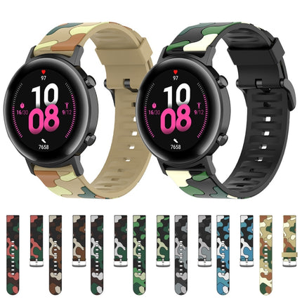 Camouflage Silicone Replacement Wrist Strap Watchband with Silver Buckle, 20mm For Huawei Watch GT 2 42mm, 22mm For Huawei Watch GT 2 46mm