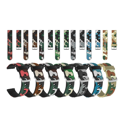 Camouflage Silicone Replacement Wrist Strap Watchband with Silver Buckle, 20mm For Amazfit Pop, 22mm For Amazfit Smart Sport Watch
