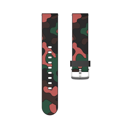 Camouflage Silicone Replacement Wrist Strap Watchband with Silver Buckle, 20mm For Fossil Gen 5 Carlyle, 20mm For Fossil Hybrid Smartwatch HR, 20mm For Fossil Mens Gen 4 Explorist HR