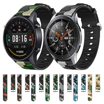 Camouflage Silicone Replacement Wrist Strap Watchband with Silver Buckle, 20mm For Fossil Gen 5 Carlyle, 20mm For Fossil Hybrid Smartwatch HR, 20mm For Fossil Mens Gen 4 Explorist HR