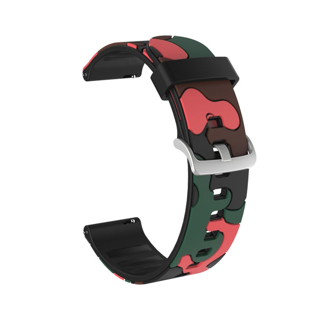 Camouflage Silicone Replacement Wrist Strap Watchband with Silver Buckle, 20mm For Fossil Gen 5 Carlyle, 20mm For Fossil Hybrid Smartwatch HR, 20mm For Fossil Mens Gen 4 Explorist HR