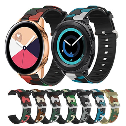 Camouflage Silicone Replacement Wrist Strap Watchband with Silver Buckle, 20mm For Fossil Mens Sport