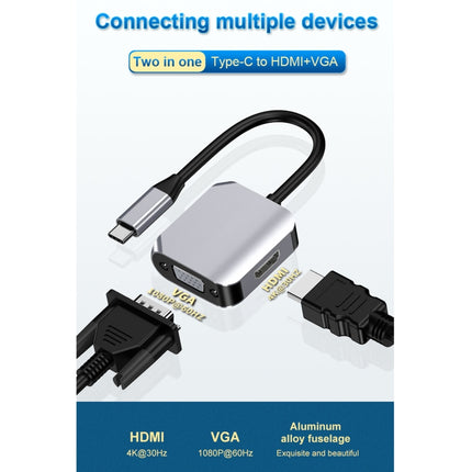 HW-6002 2 In 1 Type-C / USB-C to HDMI + VGA Adapter Converter, HW-6002