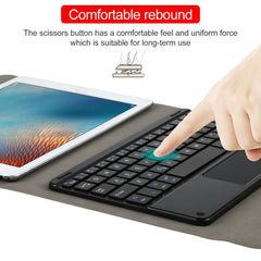 Universal Detachable Bluetooth Keyboard + Leather Case with Touchpad for iPad 9-10 inch, Black Keyboard, White Keyboard