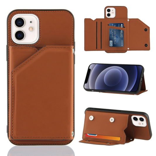 Funda a prueba de golpes con tapa trasera de PU + TPU + PC con sensación de piel, ranuras para tarjetas, soporte y marco de fotos, para iPhone 12 mini, para iPhone 12/12 Pro, para iPhone 12 Pro Max