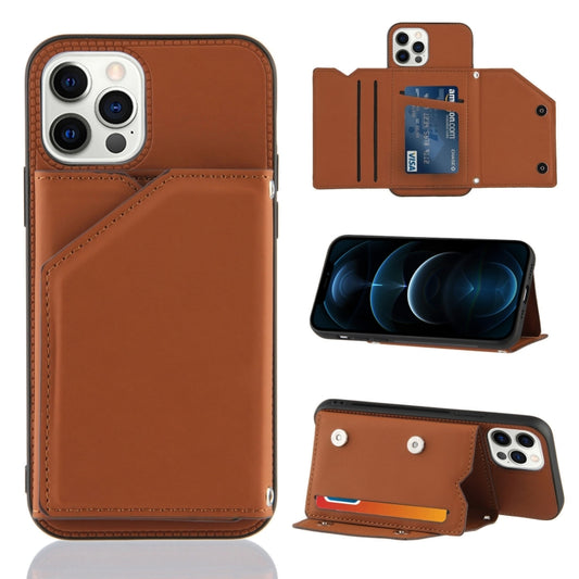 Skin Feel PU + TPU + PC Back Cover Shockproof Case with Card Slots & Holder & Photo Frame, For iPhone 12 Pro Max