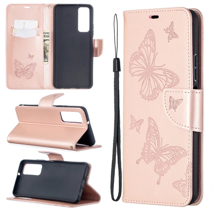 Two Butterflies Embossing Pattern Horizontal Flip Leather Case with Holder & Card Slot & Wallet & Lanyard, For Huawei P smart 2021 / Y7a, For Samsung Galaxy A12