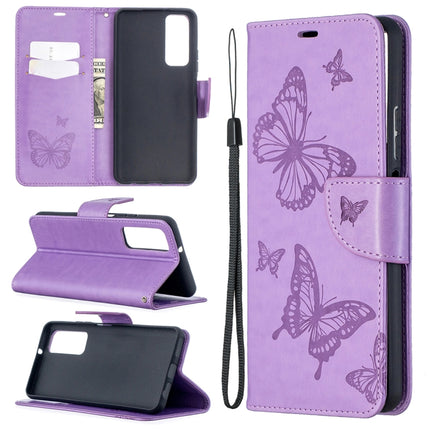 Two Butterflies Embossing Pattern Horizontal Flip Leather Case with Holder & Card Slot & Wallet & Lanyard, For Huawei P smart 2021 / Y7a, For Samsung Galaxy A12