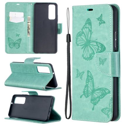 Two Butterflies Embossing Pattern Horizontal Flip Leather Case with Holder & Card Slot & Wallet & Lanyard, For Huawei P smart 2021 / Y7a, For Samsung Galaxy A12