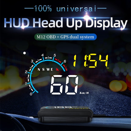 M12 OBD2 + GPS Mode Car Head-up Display HUD Overspeed / Speed / Water Temperature / Low Voltage / Fault Alarm