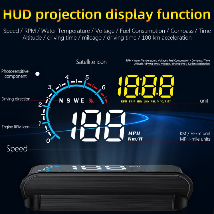 M12 OBD2 + GPS Mode Car Head-up Display HUD Overspeed / Speed / Water Temperature / Low Voltage / Fault Alarm