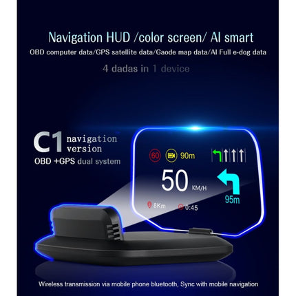 C1 OBD2 + GPS Mode Car HUD Head-up Display Compass / Speed / Water Temperature / Voltage Display / Speed / Fault Alarm / Navigation Function, C1 With Navigation Function
