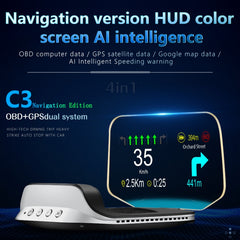 C3 OBD2 + GPS Mode Car Head-up Display HUD Overspeed / Speed / Water Temperature Too High / Voltage Too Low / Engine Failure Alarm / Fatigue Driving Reminder / Navigation Function, C3