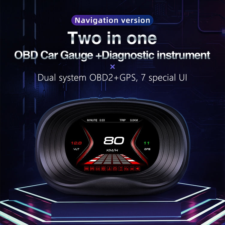 P20 OBD2 + GPS Mode Car Head-up Display HUD Overspeed / Speed / Water Temperature Alarm, P20
