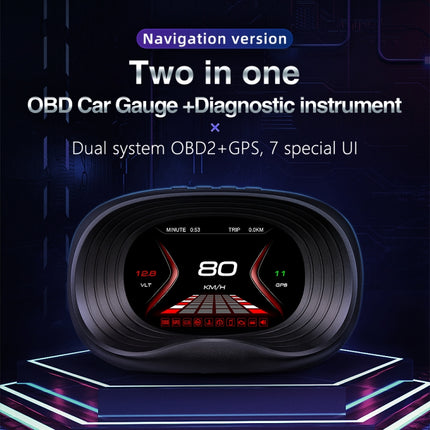 P20 OBD2 + GPS Mode Car Head-up Display HUD Overspeed / Speed / Water Temperature Alarm