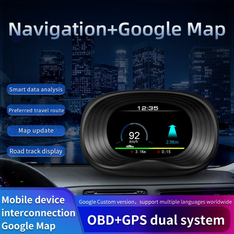 P20 OBD2 + GPS Mode Car Head-up Display HUD Overspeed / Speed / Water Temperature Alarm, P20