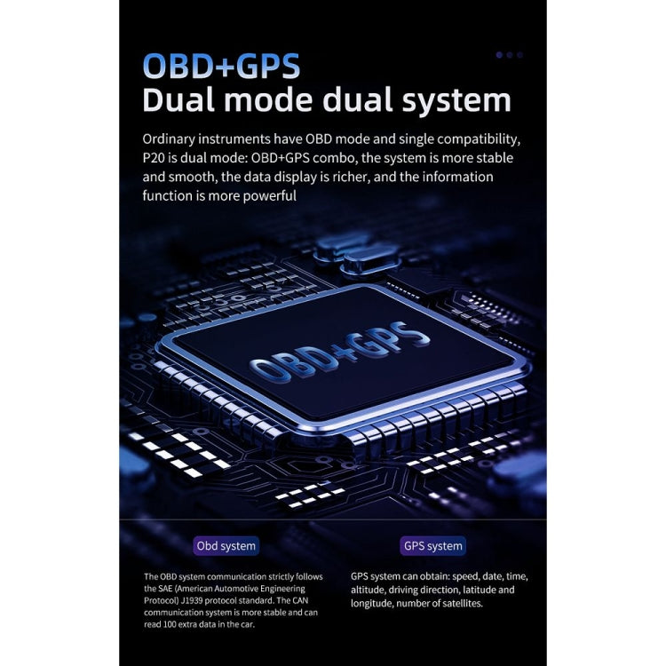 P20 OBD2 + GPS Mode Car Head-up Display HUD Overspeed / Speed / Water Temperature Alarm, P20