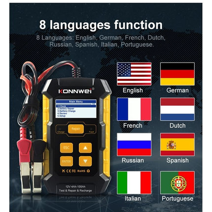 KONNWEI KW510 3 in 1 Car Battery Tester / Charger / Repairer, Support 8 Languages, KW510(EU Plug), KW510(US Plug)