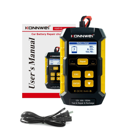KONNWEI KW510 3 in 1 Car Battery Tester / Charger / Repairer, Support 8 Languages, KW510(EU Plug), KW510(US Plug)