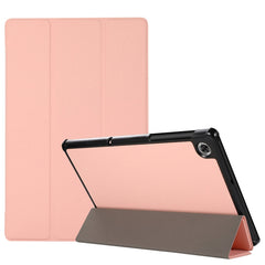3-fach faltbares horizontales Flip-TPU- und PU-Lederetui mit Hauttextur und Halterung für Lenovo M10 Plus
