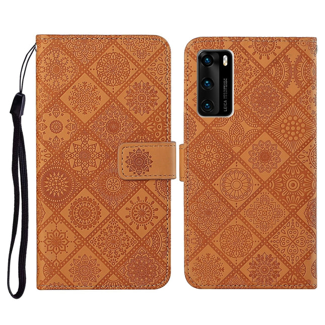 Ethnic Style Embossed Pattern Horizontal Flip Leather Case with Holder & Card Slots & Wallet & Lanyard, For Huawei P40, For Huawei P40 lite / nova 6 SE, Huawei P40 lite E / Y7p