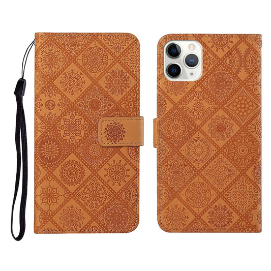 Estuche de cuero con tapa horizontal con patrón en relieve de estilo étnico con soporte, ranuras para tarjetas, billetera y cordón, para iPhone 11 Pro, para iPhone 11 Pro Max, para iPhone 12, para iPhone 12 Mini