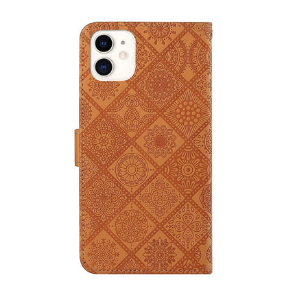Horizontale Klapphülle aus Leder mit geprägtem Muster im ethnischen Stil, mit Halter &amp; Kartenfächern &amp; Geldbörse &amp; Trageband, für iPhone 12 Pro Max, für iPhone SE 2022 / SE 2020 / 8 / 7, für iPhone XR, für iPhone XS Max