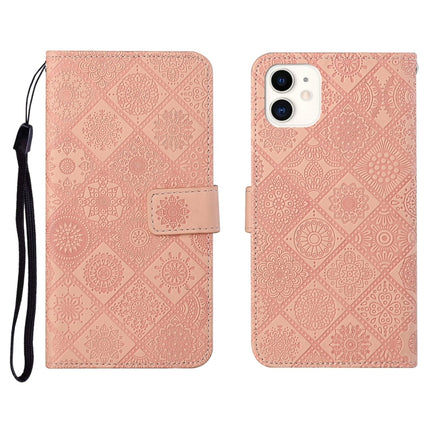 Horizontale Klapphülle aus Leder mit geprägtem Muster im ethnischen Stil, mit Halter &amp; Kartenfächern &amp; Geldbörse &amp; Trageband, für iPhone 12 Pro Max, für iPhone SE 2022 / SE 2020 / 8 / 7, für iPhone XR, für iPhone XS Max