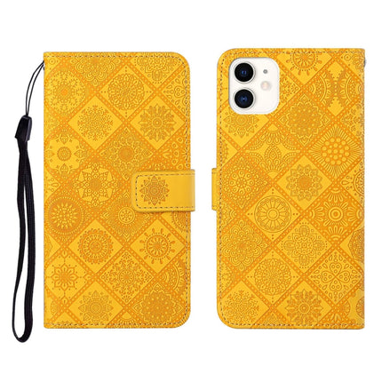 Horizontale Klapphülle aus Leder mit geprägtem Muster im ethnischen Stil, mit Halter &amp; Kartenfächern &amp; Geldbörse &amp; Trageband, für iPhone 12 Pro Max, für iPhone SE 2022 / SE 2020 / 8 / 7, für iPhone XR, für iPhone XS Max