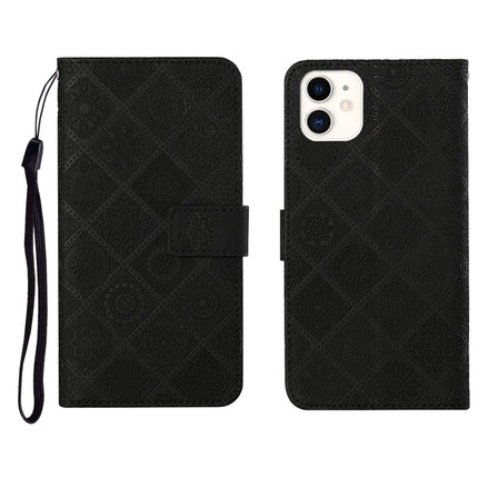 Horizontale Klapphülle aus Leder mit geprägtem Muster im ethnischen Stil, mit Halter &amp; Kartenfächern &amp; Geldbörse &amp; Trageband, für iPhone 12 Pro Max, für iPhone SE 2022 / SE 2020 / 8 / 7, für iPhone XR, für iPhone XS Max