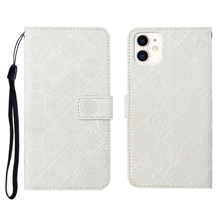 Horizontale Klapphülle aus Leder mit geprägtem Muster im ethnischen Stil, mit Halter &amp; Kartenfächern &amp; Geldbörse &amp; Trageband, für iPhone 12 Pro Max, für iPhone SE 2022 / SE 2020 / 8 / 7, für iPhone XR, für iPhone XS Max