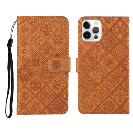Horizontale Klapphülle aus Leder mit geprägtem Muster im ethnischen Stil, mit Halter &amp; Kartenfächern &amp; Geldbörse &amp; Trageband, für iPhone 12 Pro Max, für iPhone SE 2022 / SE 2020 / 8 / 7, für iPhone XR, für iPhone XS Max