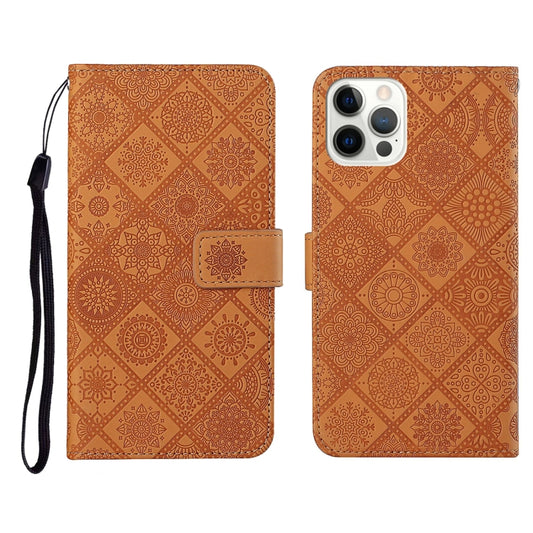 Funda de cuero con tapa horizontal con patrón en relieve de estilo étnico con soporte, ranuras para tarjetas, billetera y cordón, para iPhone 12 Pro Max, para iPhone SE 2022 / SE 2020 / 8 / 7, para iPhone XR, para iPhone XS Max